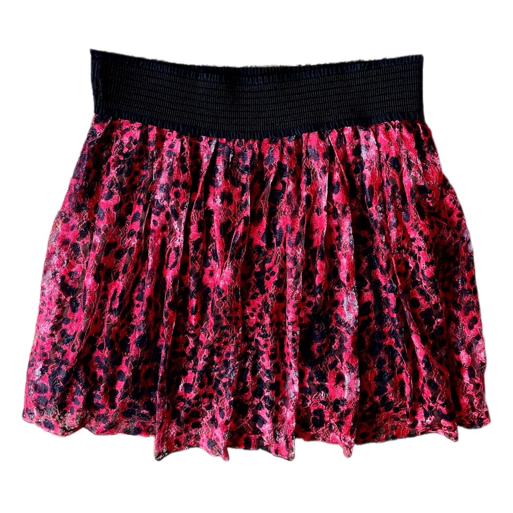 Metro Wear Vibrant Red and Black Animal Print Lace Mini Skirt - L